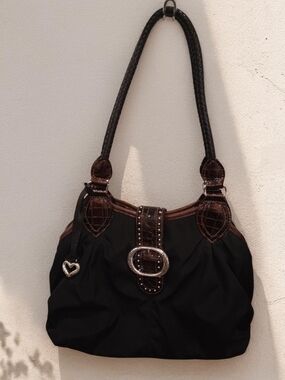 Brighton Black Shoulder Bag with Brown Trim and Heart Charm